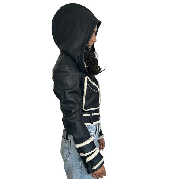 Jonny Cota Moto Y2k Rocker Leather Cropped Jacket Womens Medium Sherpa Biker - Picture 3 of 13